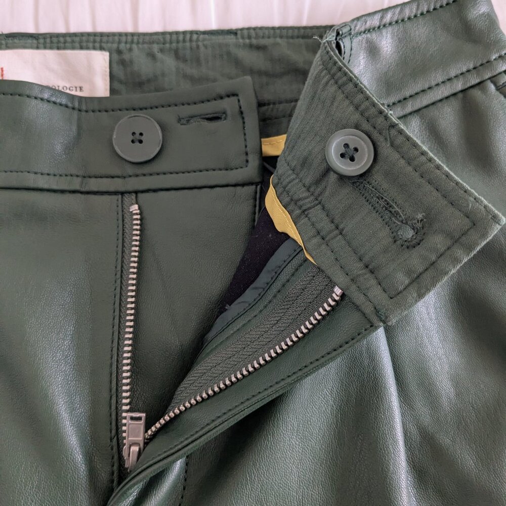 Anthropologie Crop Pants Women's Size 6 Forest Green Culottes Soft Faux Leather - Picture 7 of 13